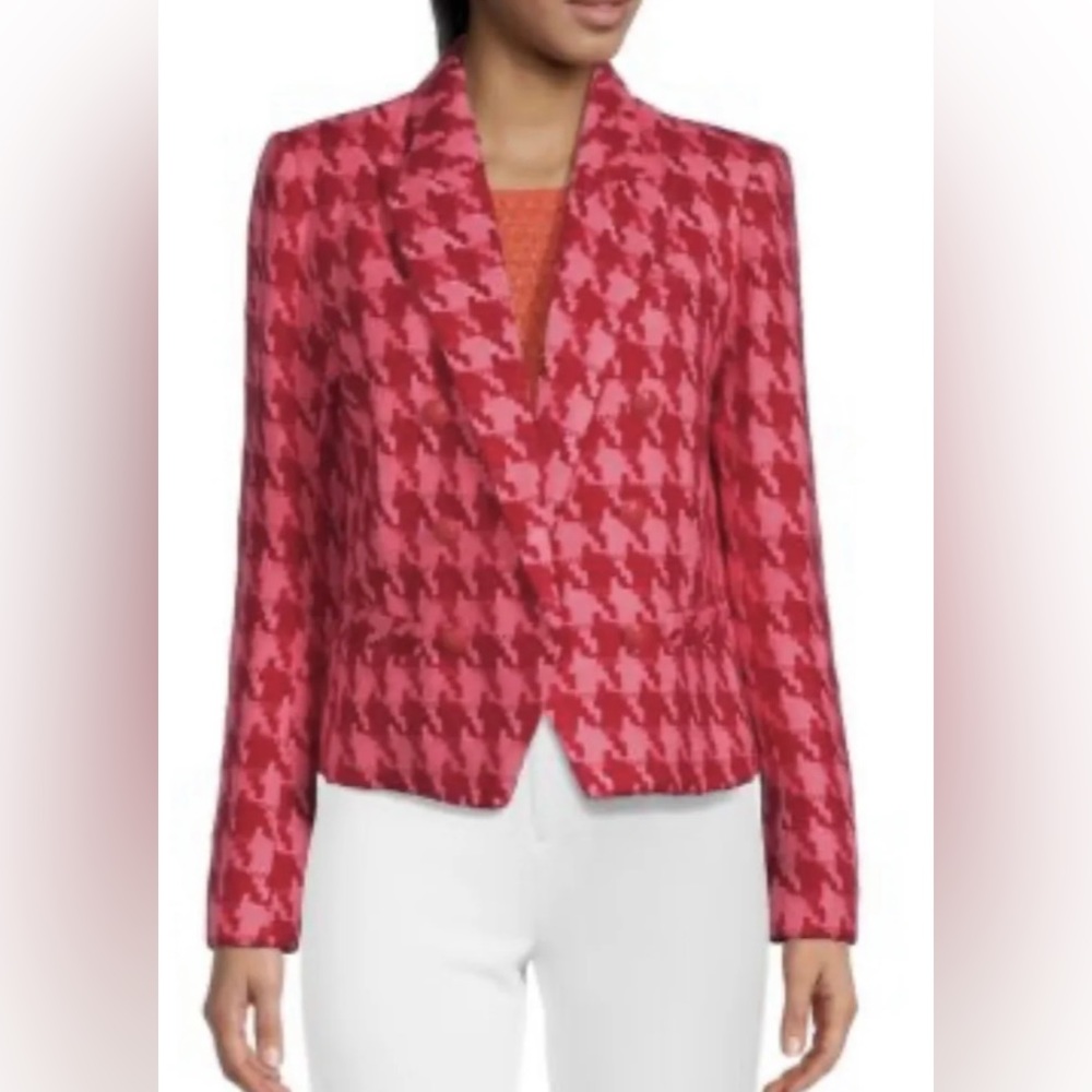 L'Agence Brooke Tweed Houndstooth Cropped Blazer Valentines